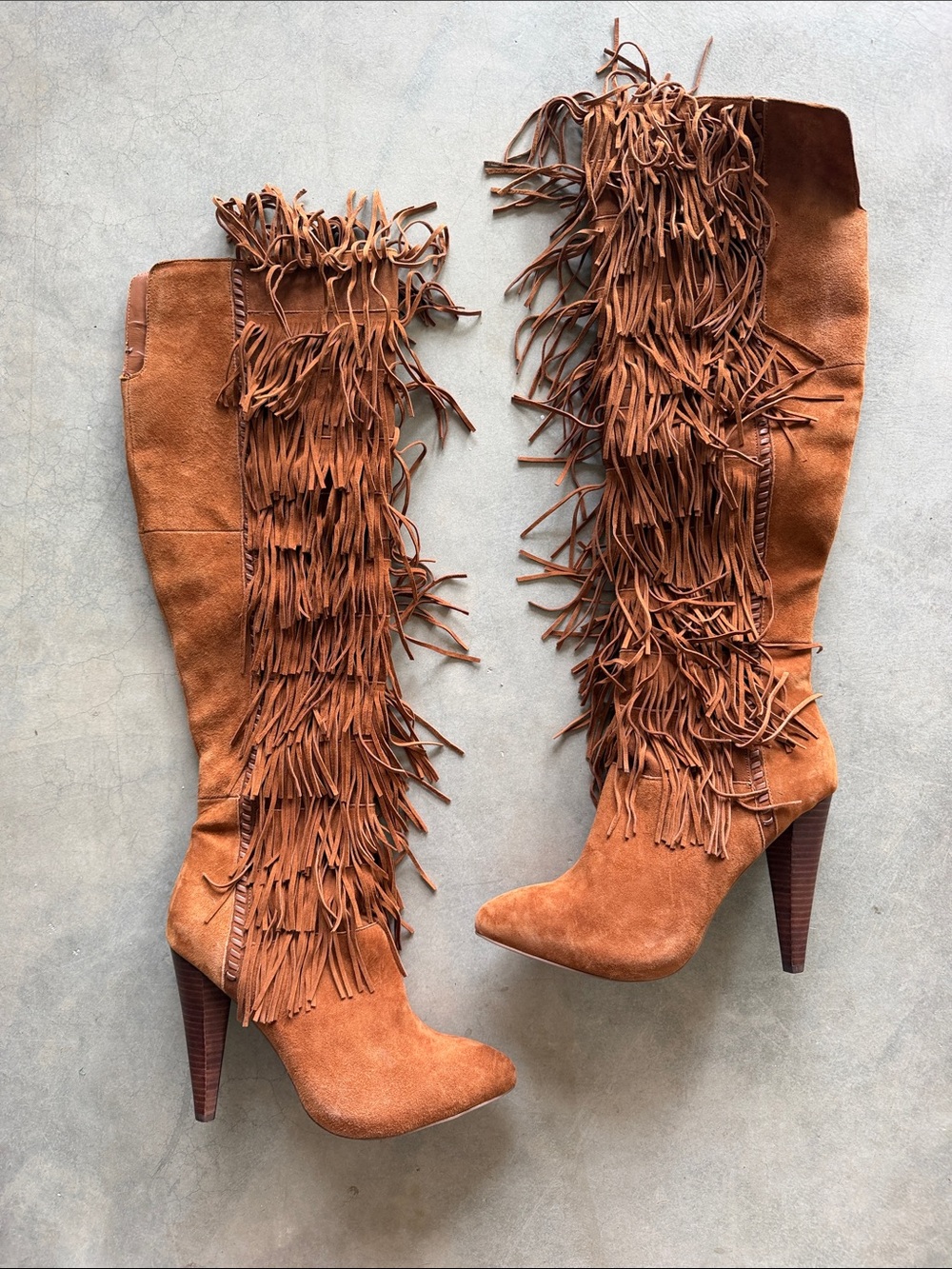 Steve Madden long Fringe Suede Knee-High Boots - Tan size 8